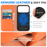 SHIELDON Real Leather Flip Wallet Case for iPhone 17 Pro Max 6.9" Orange