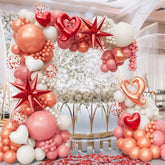 Valentines Day Balloons Arch Garland Kit,160Pcs Dusty Pink, Sand White, Pearl Rose Gold, Red Heart Confetti, Love, Star Balloons For Valentine'S, Anniversary, Wedding Party Decorations