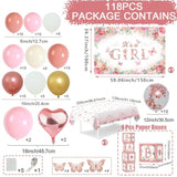 Baby Shower Decoration For Girl - 118Pcs Pink Floral Balloon Box, Rose Gold Balloons Arch Kit With Butterfly Sticker, It'S A Girl Backdrop And Tableclose For Baby In Bloom Baby Shower Decor