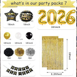 New Year 2026 Decorations Party Supplies Banner Balloons Curtains Stars