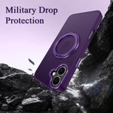 Strong Magnetic For Iphone 16 Plus Case With Stand,Fit For Magsafe,360°Rotatable Ring Designed,Translucent Matte Texture Protective Military Grade Shockproof,All Purple