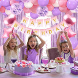 Happy Birthday Decorations For Women Girls - 50 Pcs Purple Pink Birthday Decorations Include Happy Birthday Banner Balloons Fringe Curtain Hanging Swirls For Birthday Party Supplies