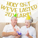 Holy We'Ve Lasted 20 Years Banner, 20Th Wedding Anniversary Party Decorations, Funny Decor For Him Her Husband Wife Parents, Pre-Strung, Gold Glitter