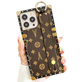 Compatible With Iphone 16 Pro Max Case Luxury Designer For Women Girls,Rectangle Leather With Wristband Strap Kickstand Holder Protective Cover For 16 Pro Max - 6.9 Inch(Brown)