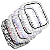 4-Pack For Apple Watch Series 9 8 7 45Mm Screen Protector Case, Over 400 Crystal Diamond Bling Case Protective Bumper For Iwatch Series 7 Series 8 Series 9, Black/Silver/Rainbow/Clear, 45Mm