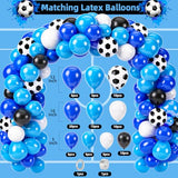 Soccer Birthday Party Decorations, 135PCS Blue Soccer Party Decorations Supplies with Latex Balloons Happy Birthday Banner Tablecloth Backdrop Honeycomb Sport Decorations Kit for Boys Men World Cup
