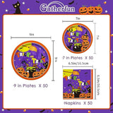 Halloween Party Supplies Kit for 50 Witch Pumpkin Disposable Plates Dessert Plates Napkins