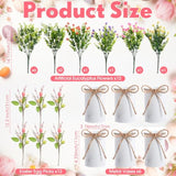6 Sets Spring Easter Table Centerpiece Decor 12 Easter Artificial Flower Picks With 6 Metal Pots 12 Eucalyptus Egg Stems Twig Branches Sprays With Berries For Home Arrangement(White)