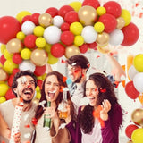 Red Yellow White Balloon Garland Arch Kit, 142Pcs Yellow White And Red Balloons Metallic Gold Balloons For Crawfish Theme Birthday Wedding Engagement Anniversary Graduation Beer Bbq Party Decorations