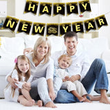 Happy New Year 2025 Black Gold Banner Indoor Outdoor Party Decor