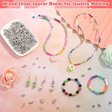 350PCS Silver Spacer Beads Mixed Styles for Bracelet Necklace Jewelry Making