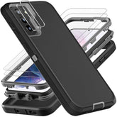 For Samsung Galaxy S21 Plus Case, Military Grade 3 In 1 Heavy Duty Shockproof/Drop Proof/Dust Proof Case With 2Pcs Tempered Glass Screen Protector & Camera Lens Protector (Black/Grey)