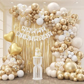 White And Gold Birthday Decorations For Women With Sand White Metallic Gold Confetti Foil Balloons Fringe Curtain Bannner For Golden Birthday Party Decorations For Women
