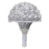 Silver Bridal Wedding Bouquet Handmade Luxury Rhinestone Brooch Pearl Bouquet For Bride Bridesmaid Quinceanera Satin Rose Artificial Flower Bouquet Wedding Silver 9.5In