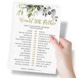 Bridal Shower Games – Would She Rather Game With Fun Bride-To-Be Trivia, Wedding Shower Activity, Botanical Eucalyptus Theme, 50 Guests