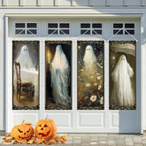 4 Pcs Vintage Halloween Hanging Banners, Ghost Candle Photo Backdrop Indoor Outdoor