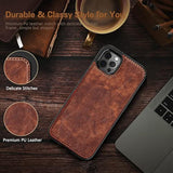 For Iphone 14 Pro Case, Slim Leather Luxury Business Pu Non-Slip Grip Rugged Bumper Shockproof Full Body Protective Cover Men Phone Cases For Iphone 14 Pro 5G 6.1 Inch (2022) - Vintage Brown