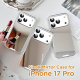 Mirror Case Compatible with iPhone 17 Pro for Girls Women Makeup, Cute Glossy Hard Mirror Back+Clear Soft TPU Bumper Slim Fit Anti-Drop Shockproof