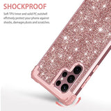 For Galaxy S22 Ultra 5G Case Three-Layer Shockproof Heavy Duty Hybrid Sturdy High Impact Protective Cover Glitter Sparkly Bling Case For Samsung Galaxy S22 Ultra 5G 6.8 2022,Shiny Rose Gold