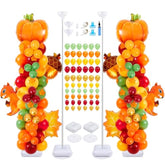 2 Set Fall Pumpkin Balloon Column Kit 177Pcs Autumn Maple Leaf Tower Decor