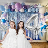 Snow-Themed 4th Birthday Decor – Snowflake Balloon Arch, Silver #4 Tower & Star Balloons for Girls