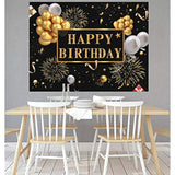 Black Gold Birthday Backdrop 7x5ft Photo Booth Banner for Milestone Party Decor