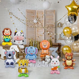 8 Pc Standing Cute Animal Foil Balloons - Lion, Bear, Cow, Monkey, Koala, Tiger, Elephant, Bunny - Jungle Safari Zoo Themed Baby Shower Birthday Party Decorations