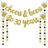 Cheers & Beers To 30 Years Gold Glitter Banner - 30Th Birthday Decorations For Him/Her - 30Th Birthday Gifts - 30 Years Anniversary Decorations - 30Th Wedding Party Supplies For Men/Women
