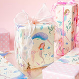 Reversible Mermaid Wrapping Paper Roll,Metallic Foil Whale,Turtle And Sea Creature With Pink Polka Dot For Kids,Girlsbirthday,Baby Shower,Mini Roll (17 In X 32.8 Ft)