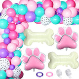 164 Pcs Dog Paw Printed Balloons Garland Arch Kit Cartoon Latex Bone And Pink Paw Aluminum Foil Balloons For Puppy Themed Birthday Party Decorations