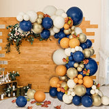 Fall Balloon Arch Kit, Navy Blue White Metallic Gold Double Stuffed Burnt Orange Fall Balloon Garland Arch Kit For Thanksgiving Balloons Decorations Baby Shower Graduation