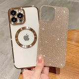 Luxury Gold Plating Glitter Case for iPhone 13 Pro Max 6.7 inch, Compatible with MagSafe, Clear Phone Case with Camera Protector, Soft TPU Material, Cute Design for Women and Girls