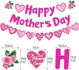 Happy Mother's Day Banner Set Decoration for Mother's Day Party Decorations Backdrop Garland for Mom Mother's Day Glitter Garland Photo Props (3 pcs) (Pink Thank You MOM)