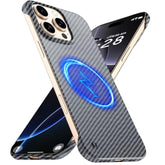 Magnetic Ultra-Thin Frosted Soft Touch Skin Borderless Carbon Fiber Bump Texture For Iphone 16 Pro Max Frameless Case 6.9" Slim Minimalist Lightweight Matte Hard For Magsafe Cover Case-Black