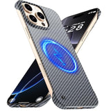 Magnetic Ultra-Thin Frosted Soft Touch Skin Borderless Carbon Fiber Bump Texture For Iphone 16 Pro Max Frameless Case 6.9" Slim Minimalist Lightweight Matte Hard For Magsafe Cover Case-Black