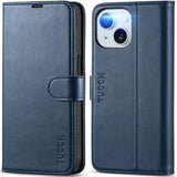 TUCCH Dark Blue RFID Blocking Folio Wallet Case for iPhone 15 (6.1") 2023