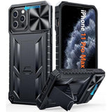 For Iphone 11 Pro-Max Case: Military Grade Drop & Shock Protection Cell Phone Cover With Kickstand & Slide | Rugged Protective Bumper Textured (Black)
