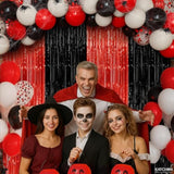 67pcs Red Black Party Decorations Fringe Curtain Latex Confetti Balloons