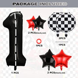 Race Car Birthday Balloon Set: Racetrack Number 1, Checkered & Star Balloons