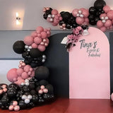 140 Pcs Black And Pink Balloon Garland Kit, Black, Pastel Pink, Dusty