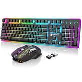 Wireless Gaming Keyboard And Mouse Combo,2.4G Type C/Usb Dual Receiver,Full Size Chroma Rgb Backlit,Rechargeable 4200Mah,Silent Mice,Mousepad For Smartphone Tv Tablet Pc Mac
