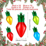 60 Pcs Christmas Light Bulb Balloons - Xmas Light Bulb Foil Balloons In Red, Blue, Gold, Green For Christmas Party Decorations