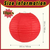 10-Pack 16-Inch Red Paper Lanterns Chinese Lunar New Year 2026 Party Decor
