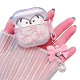 Compatible With Airpods 4 Clear Case,Cute Ribbon Bow Pretty Aesthetic Design With Bow Pearl Keychain,Soft Tpu Protective Shockproof Case For Women Girl For Airpod 4-Pink