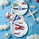 Airplane Party Decorations Tableware Boy For Birthday Baby Shower - Disposable Aviation Theme Airplane Birthday Party Supplies, Paper Plate, Napkin, Cup, Cutlery | 24 Guests