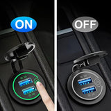 Car Usb Outlet 12V Charger Socket, Waterproof 36W Dual Qc3.0 Usb Power Socket With Touch Switch Diy For Car Boat Marine Rv Motorcycle Bus Truck Golf Cart, Green