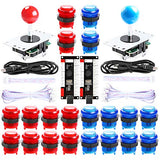 2 Player led arcade buttons and joysticks DIY kit 2x joysticks + 20x led arcade buttons game controller kit for MAME and Raspberry Pi - Red + Blue