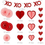 18Pcs Blush Pink Red Valentine'S Day Party Decoration Pom Pom, Love Heart Tissue Paper Honeycombs, Glitter Xoxo Banner Paper Decor Lantern Ornament For Birthday, Engagement, Wedding