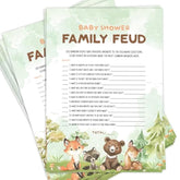 50 Baby Shower Family Feud Game Cards, Woodland Baby Shower Games Activity For Girl Or Boy, Gender Neutral, Woodland Theme