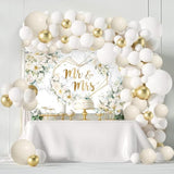 113Pcs White Floral Wedding Balloons Arch Kit, Mr And Mrs Banner Backdrop, Flowers Hearts Geometric Bride To Be Party Decorations, Engagement White And Gold Balloons Garland Party Decor